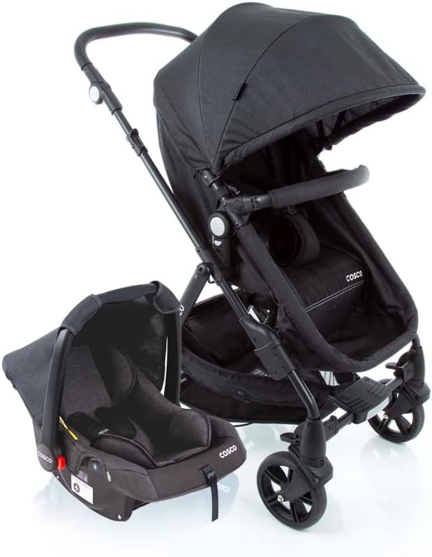 Carrinho de bebê com bebê conforto de até 1500 reais Cosco Kids, Travel System Poppy Duo, Preto Mescla