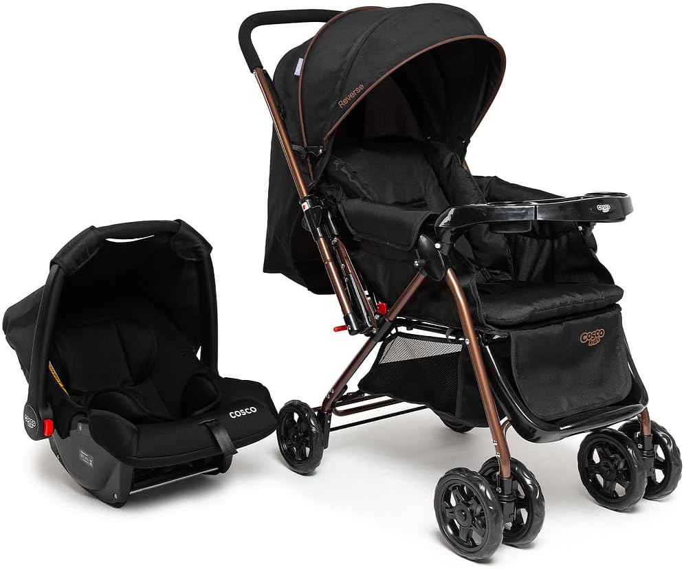 Carrinho de bebê conforto de até 1500 reais Travel System Cosco Kids, Reverse Duo, 0 a 15kg, Preto Bronze